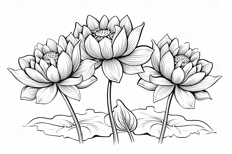 素描荷花池塘荷塘工笔画插画