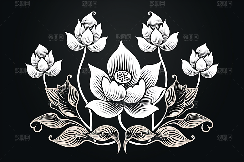 素描荷花池塘写实工笔画插画