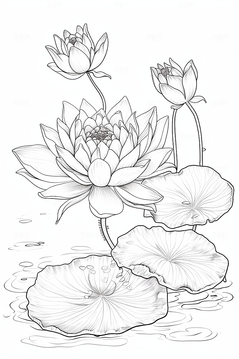 素描荷花池塘写生工笔画插画