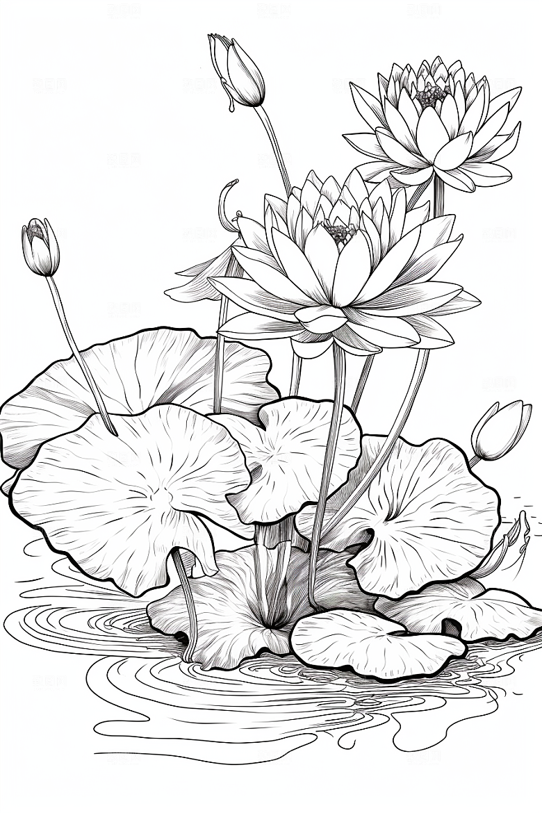 素描荷花池塘工笔画手绘插画