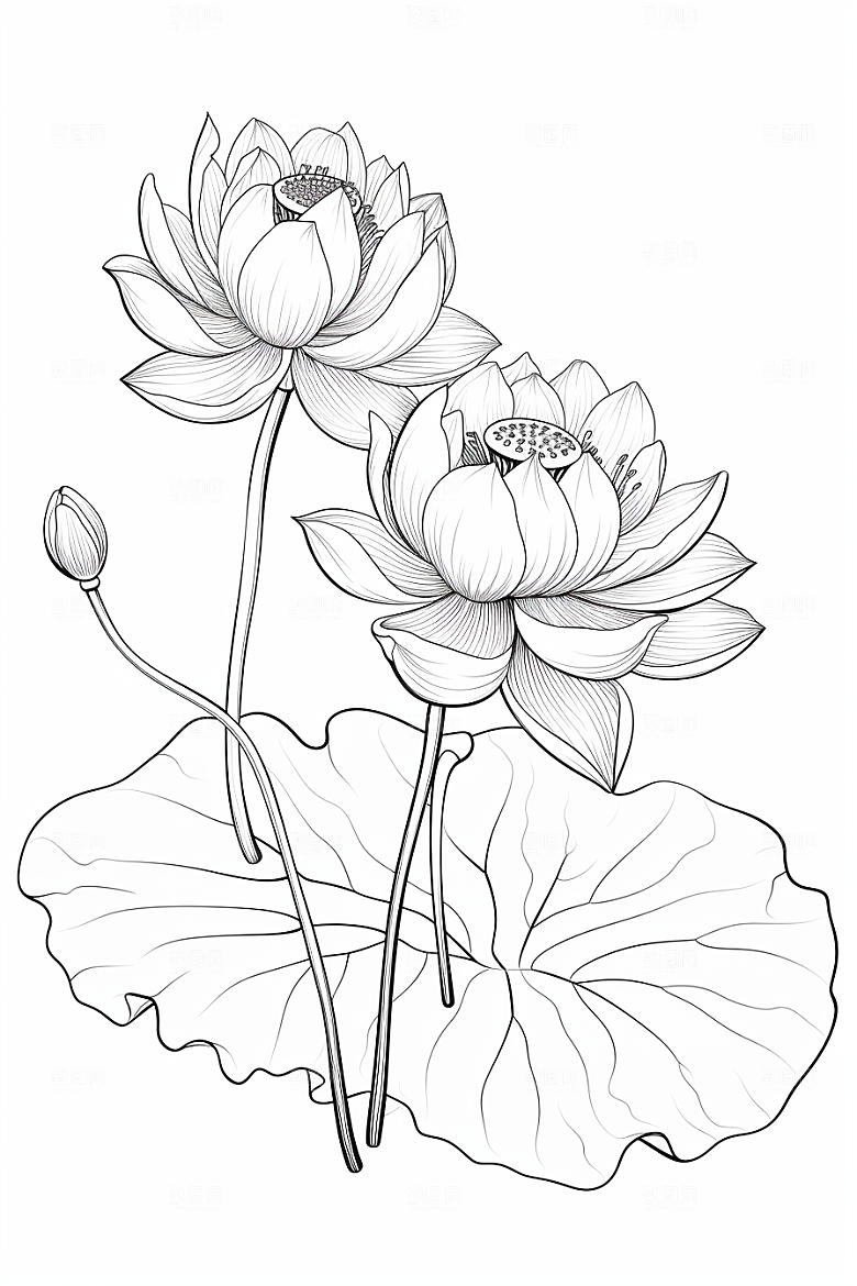 素描荷花池塘荷塘莲花插画