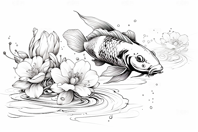 素描荷花池塘莲花写生插画
