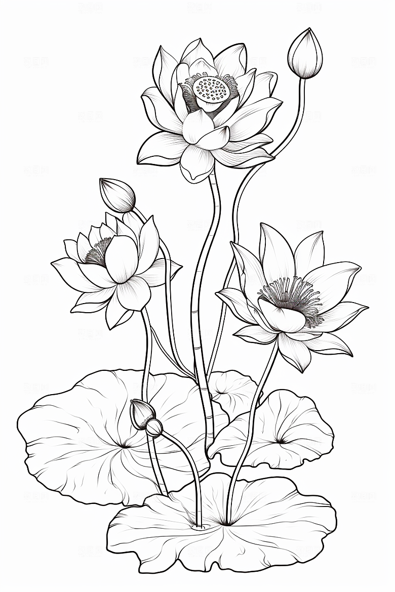 素描荷花池塘写生工笔画插画