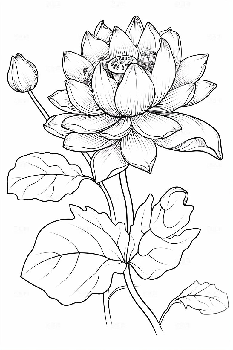素描荷花池塘写生写实插画