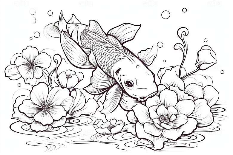 素描荷花池塘工笔画写实插画