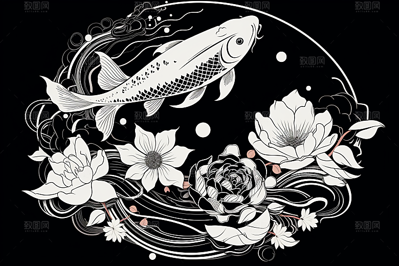 素描荷花池塘写生艺术插画