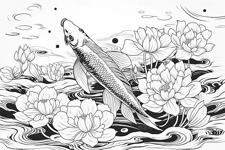 素描荷花池塘莲花写生插画