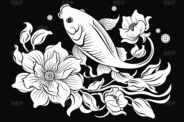 素描荷花池塘手绘工笔画插画