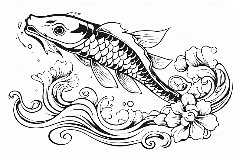 素描荷花池塘工笔画艺术插画