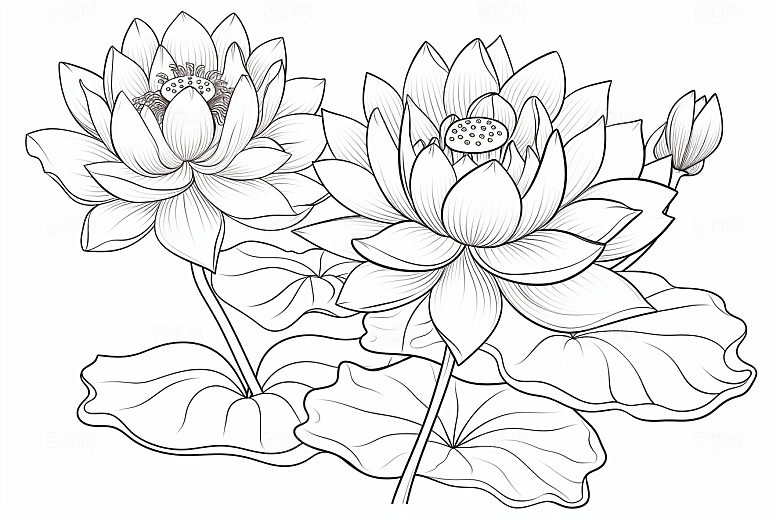 素描荷花池塘艺术荷塘插画