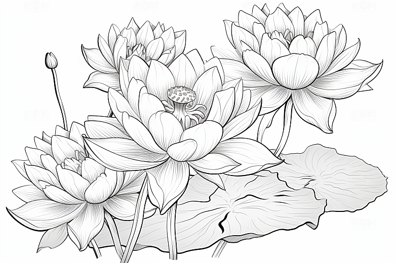素描荷花池塘艺术写实插画