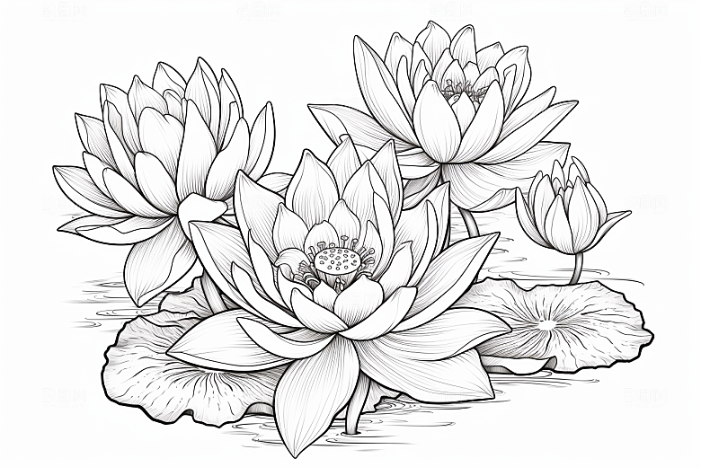 素描荷花池塘写生手绘插画