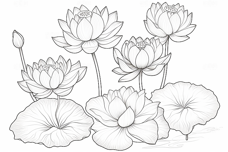 素描荷花池塘艺术工笔画插画