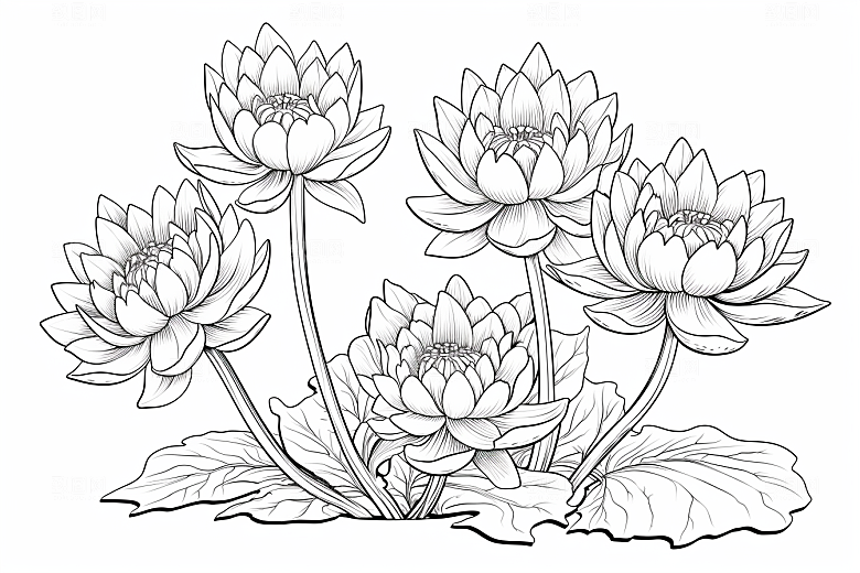 素描荷花池塘荷塘写实插画