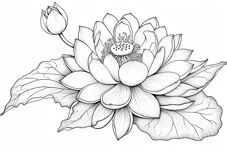 素描荷花池塘艺术写生插画
