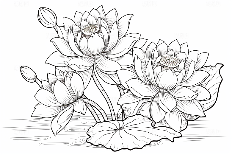 素描荷花池塘写生锦鲤戏水插画