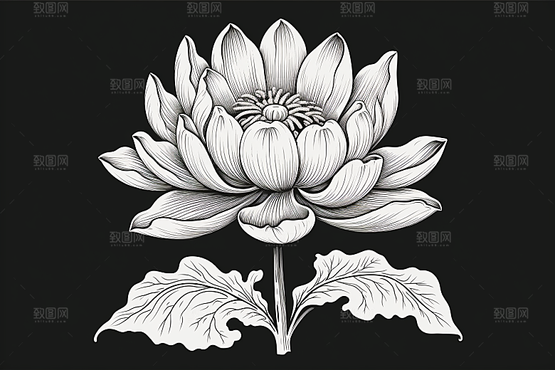 素描荷花池塘莲花工笔画插画