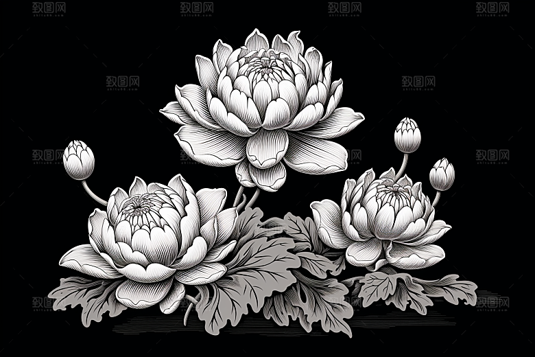 素描荷花池塘手绘工笔画插画