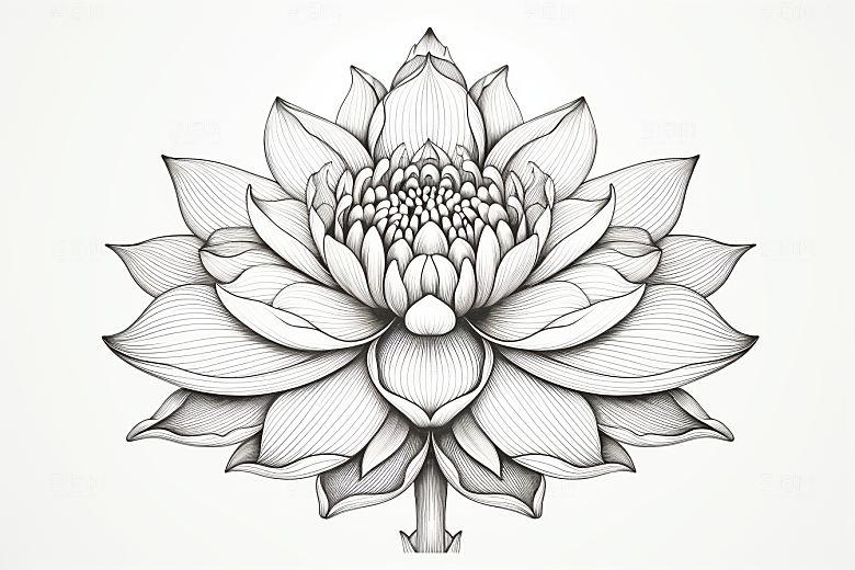 素描荷花池塘锦鲤戏水写生插画