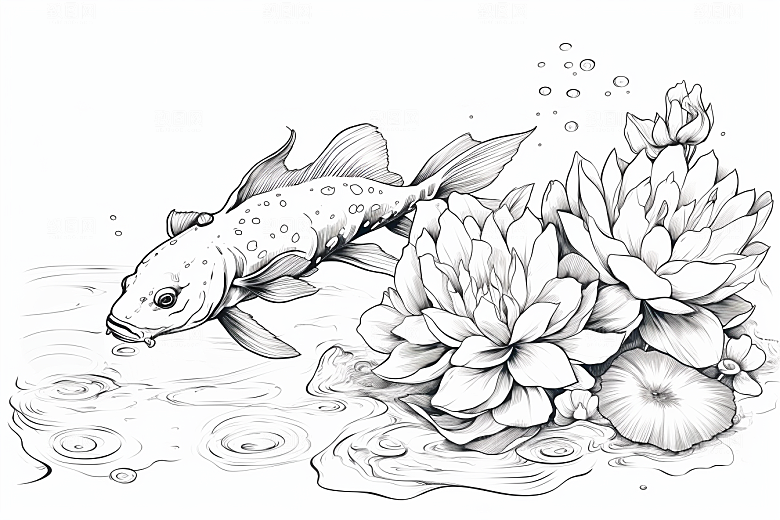 素描荷花池塘写生手绘插画