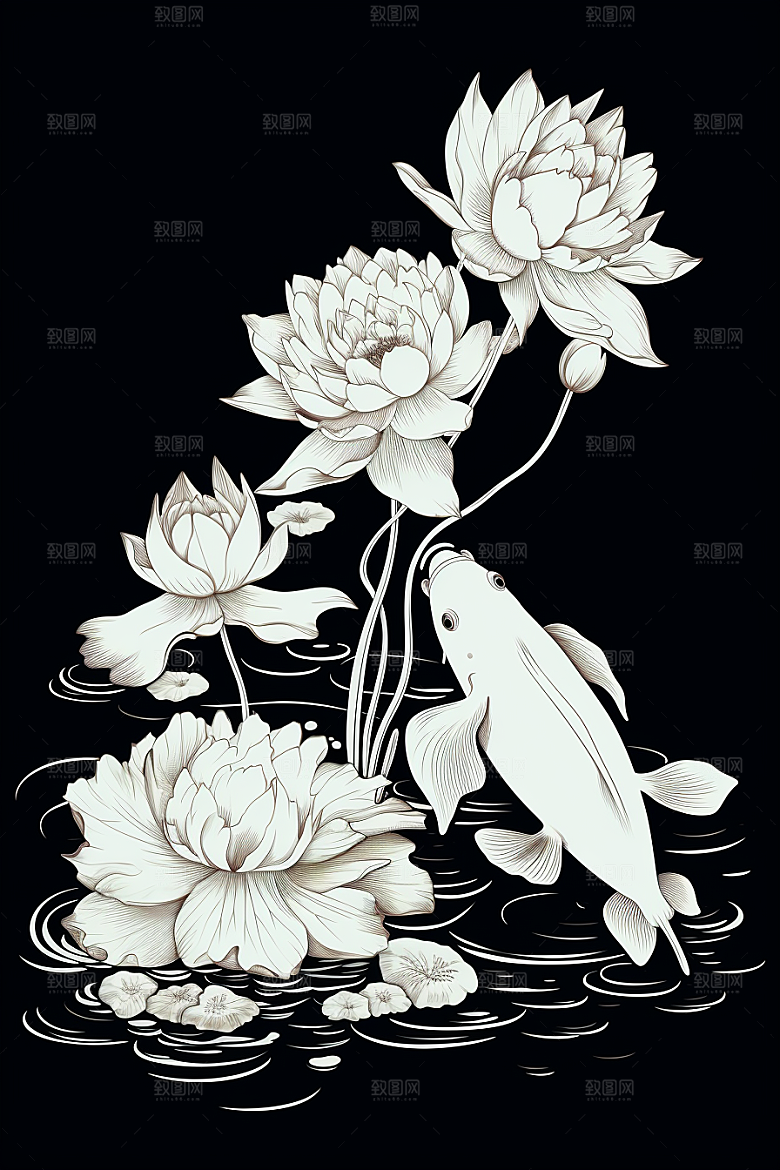 素描荷花池塘莲花写生插画
