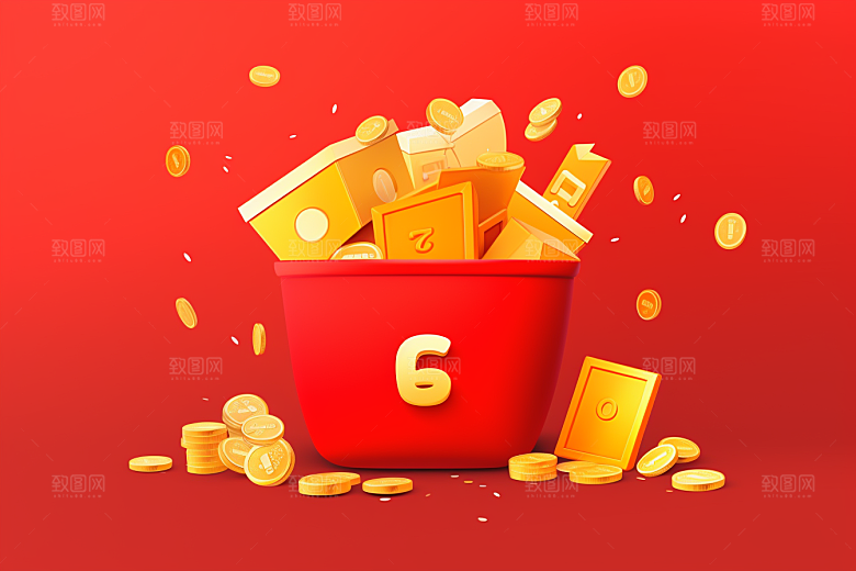 金融礼包红色新年促销模型