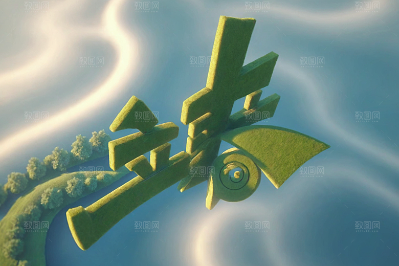 立春3D绿色艺术字