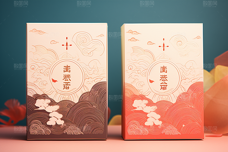 中式礼盒包装盒礼物样机