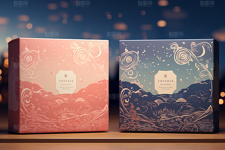 中式礼盒清新立体样机