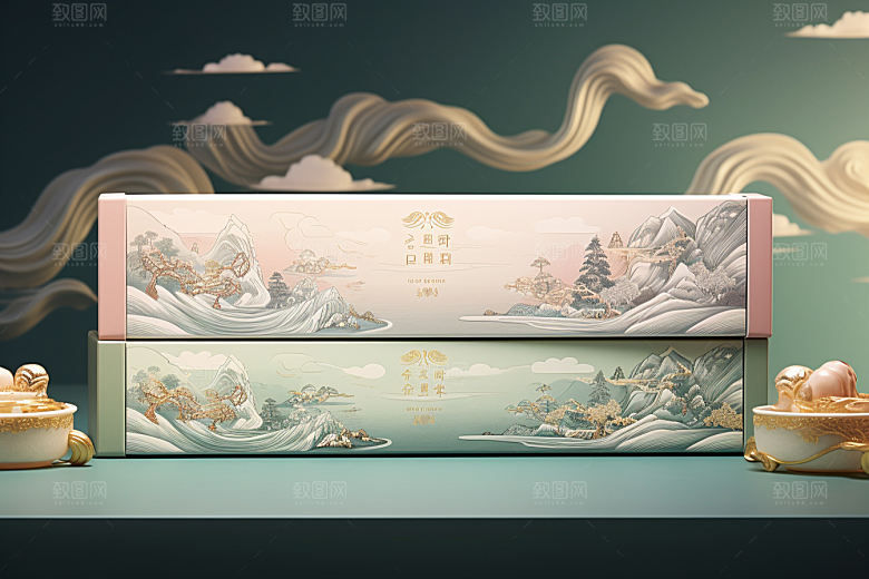 中式礼盒立体礼物样机