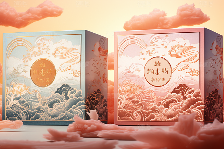中式礼盒包装设计立体样机