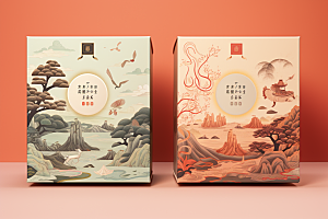 中式礼盒立体包装设计样机