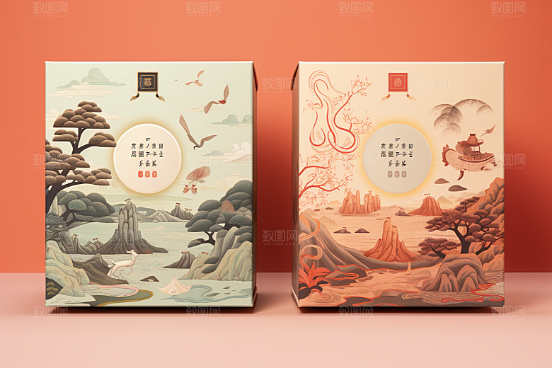 中式礼盒立体包装设计样机