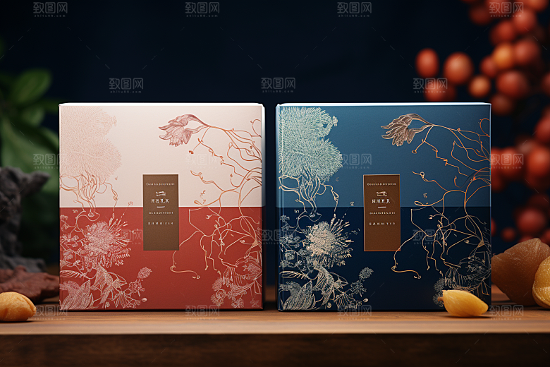 中式礼盒清新包装设计样机