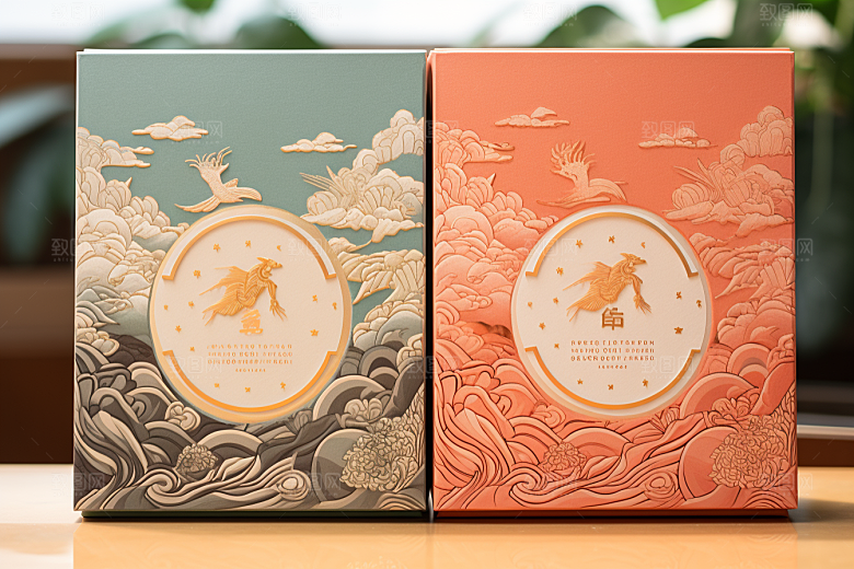 中式礼盒清新立体样机