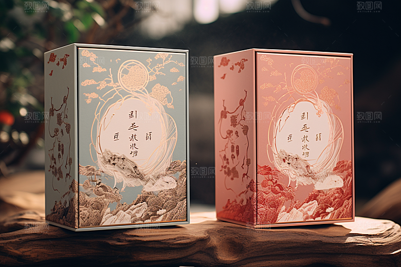 中式礼盒清新雅致样机
