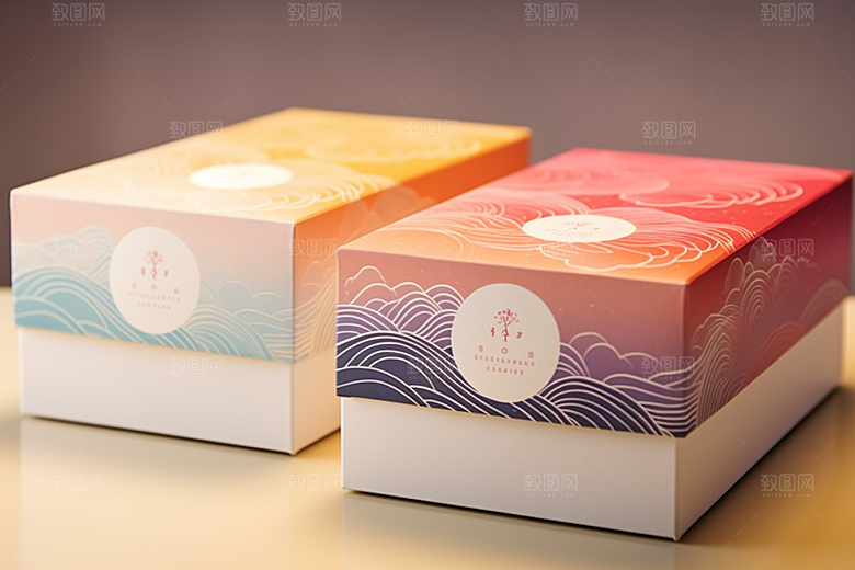 中式礼盒立体包装盒样机