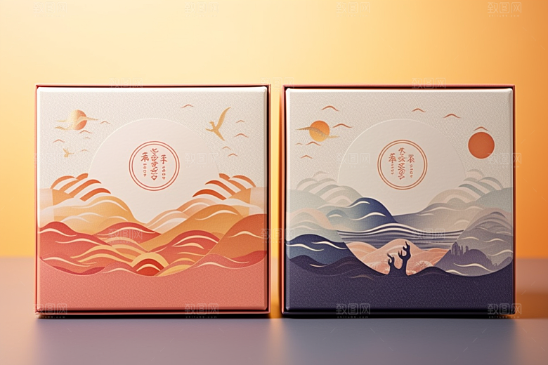 中式礼盒清新高端样机
