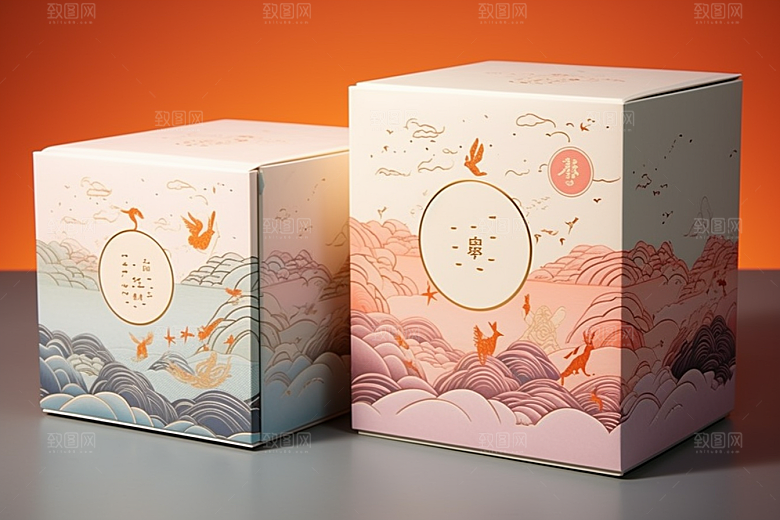 中式礼盒包装设计立体样机