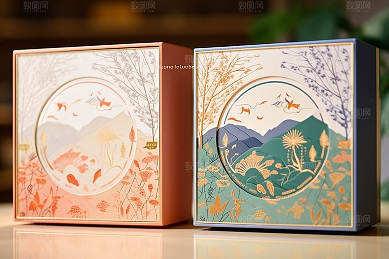 中式礼盒礼物包装盒样机