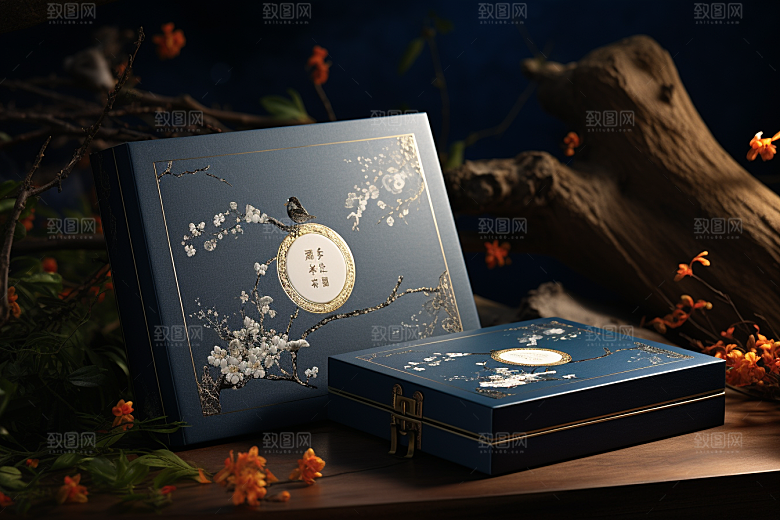 中式礼盒包装盒清新样机