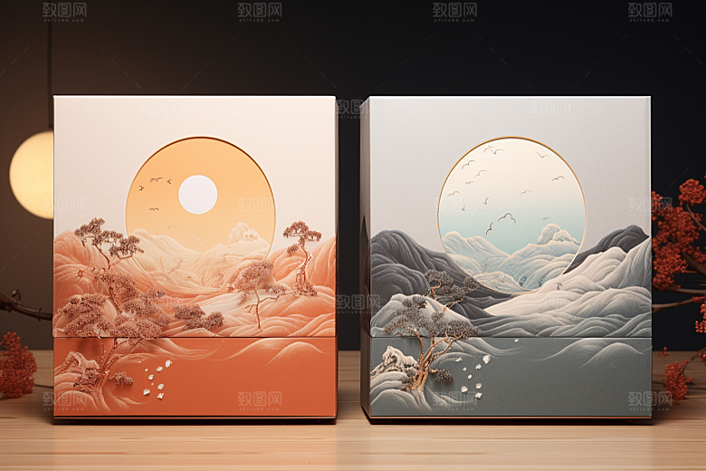 中式礼盒立体雅致样机