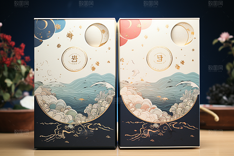 中式礼盒包装盒雅致样机