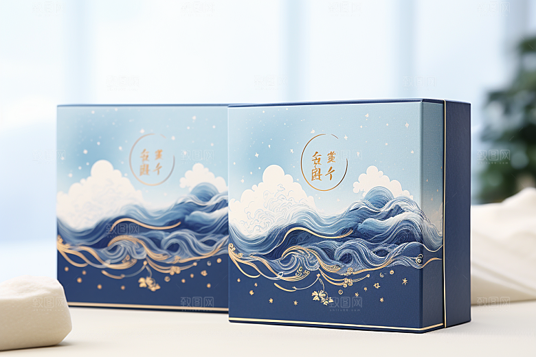 中式礼盒清新包装设计样机