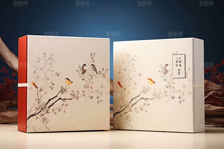 中式礼盒清新包装盒样机