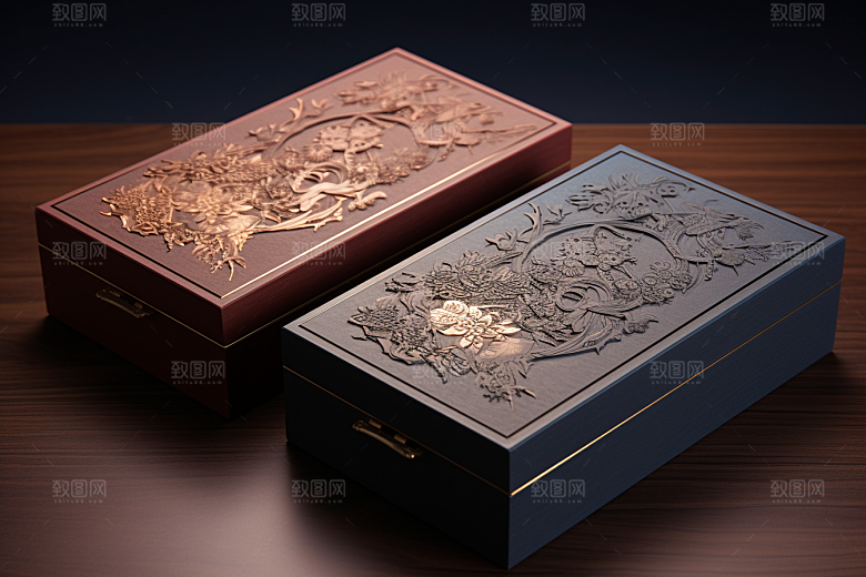 中式礼盒包装盒实物样机