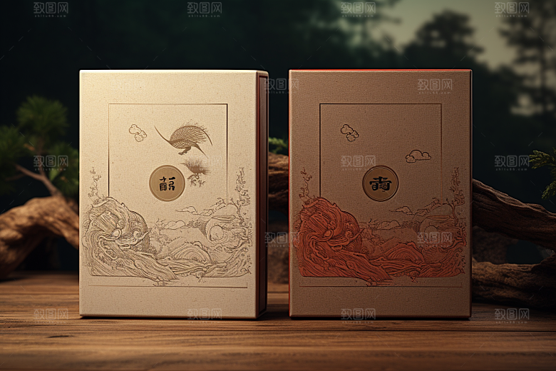 中式礼盒雅致包装盒样机