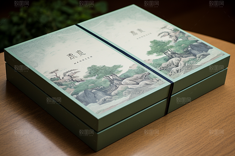 中式礼盒实物清新样机