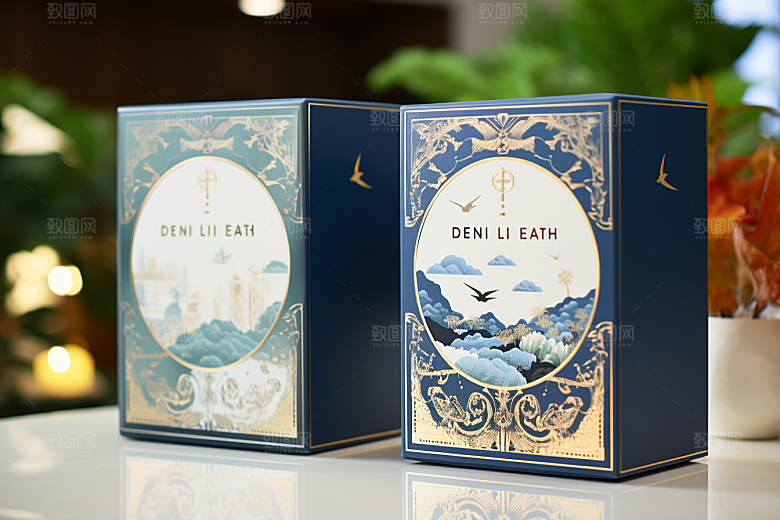 中式礼盒包装设计清新样机