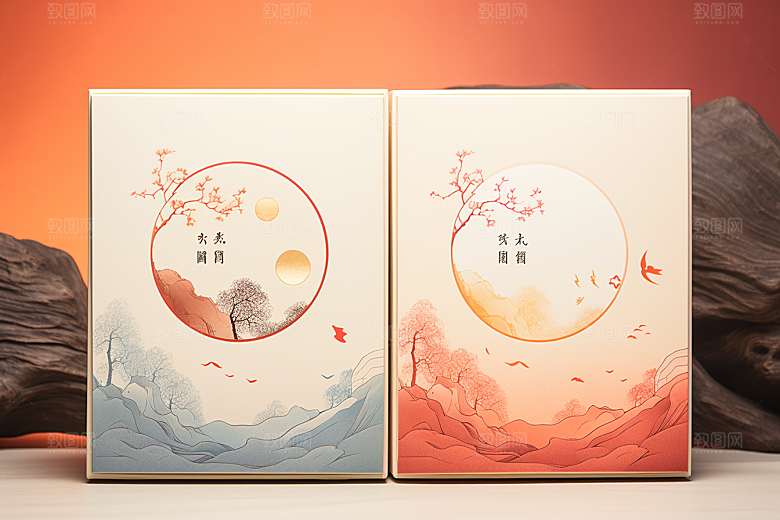 中式礼盒立体清新样机